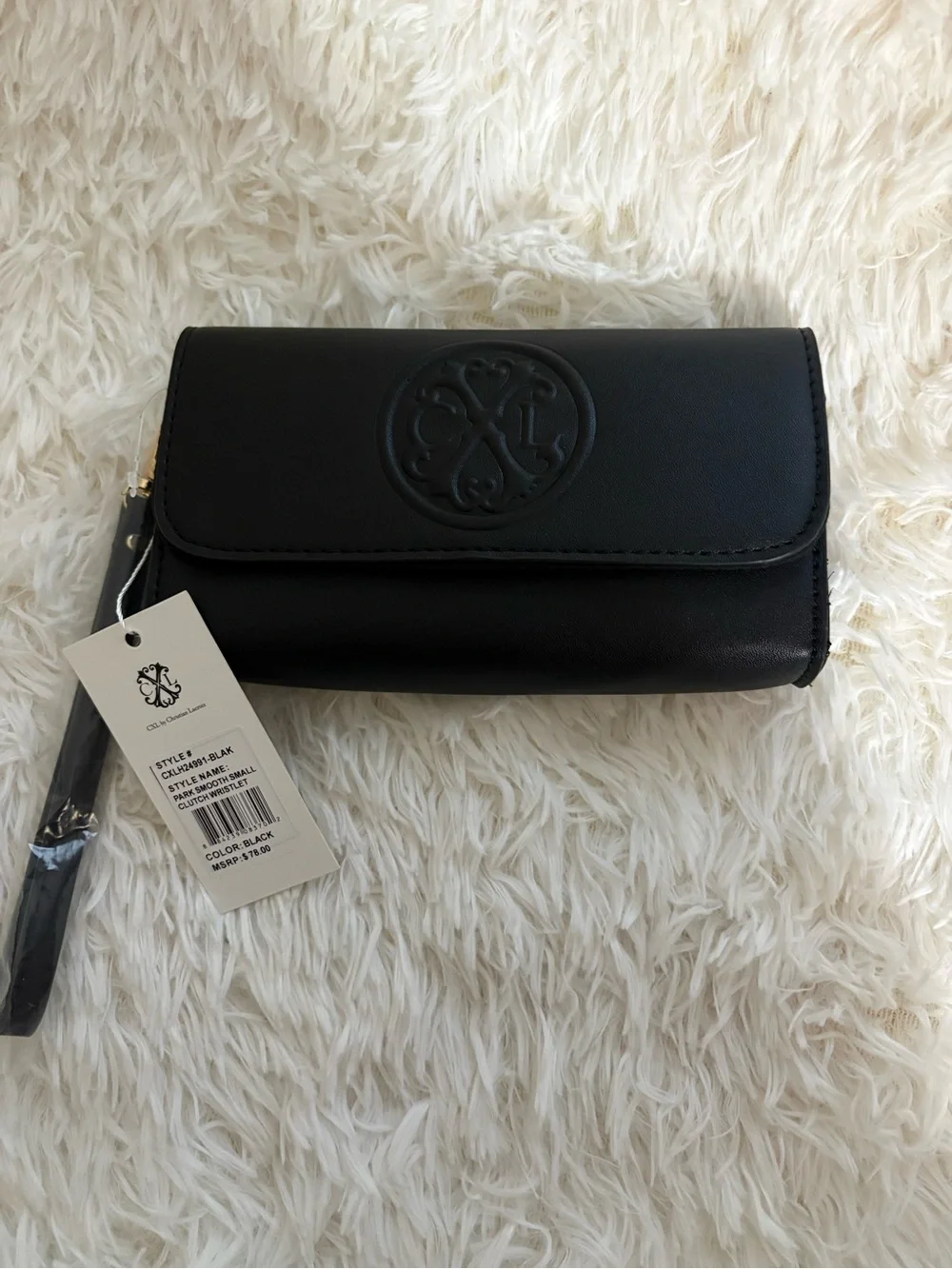 Elegant Black Wristlet Clutch with Embossed Logo